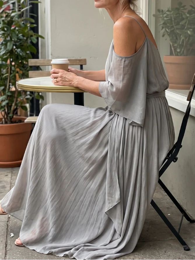 Marisol - Oberteil mit schulterfreiem Drapé und weit geschnittene Hose