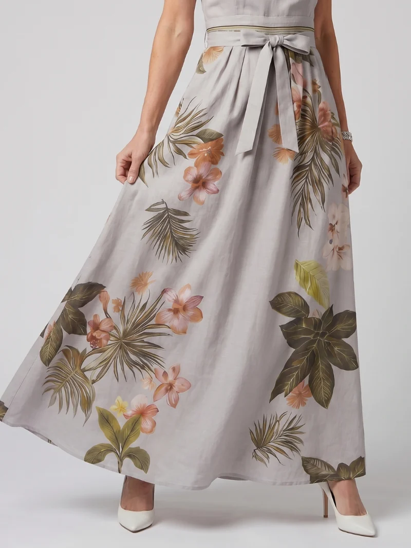 Prairie - Maxikleid mit botanischen Paneelen und drapiertem Halterneck