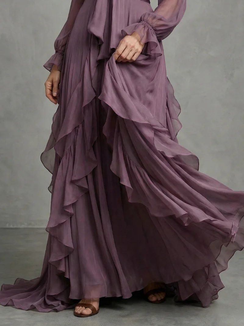 Demetria - Maxikleid mit Knotenausschnitt und Volants