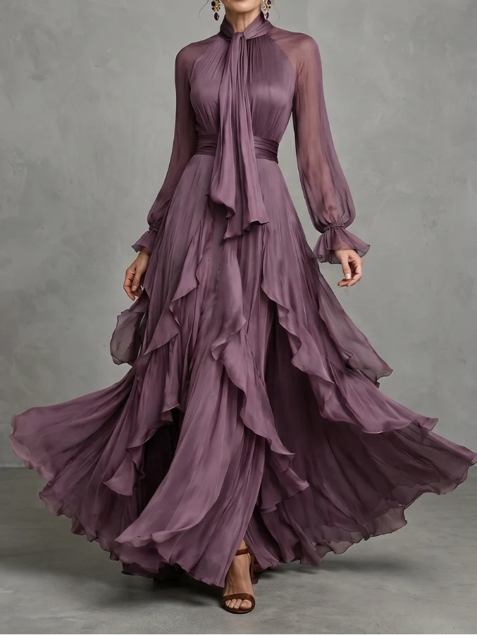 Demetria - Maxikleid mit Knotenausschnitt und Volants