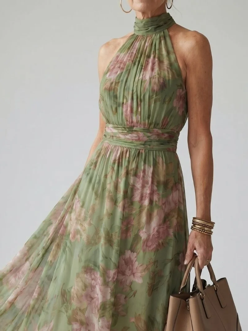 Mireille - Midikleid mit gerafftem Halterneck