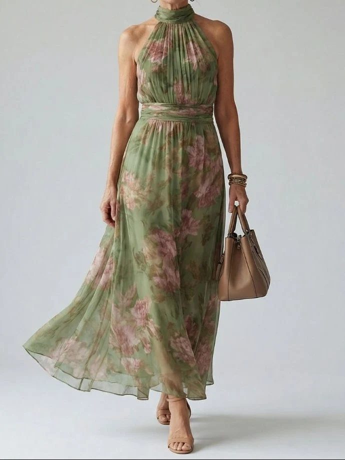 Mireille - Midikleid mit gerafftem Halterneck