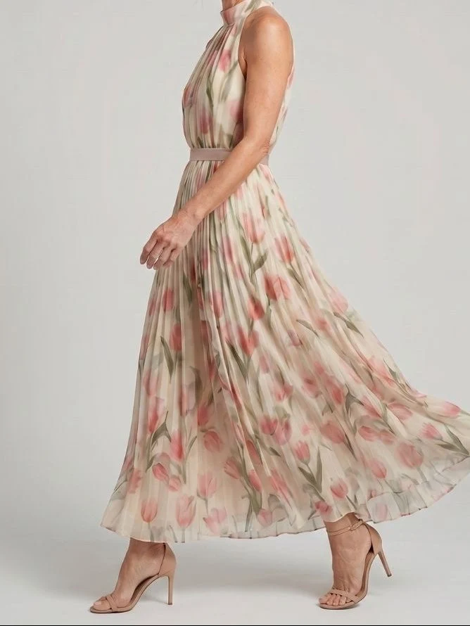 Aurelle - Midikleid mit Blumendruck und Halterneck
