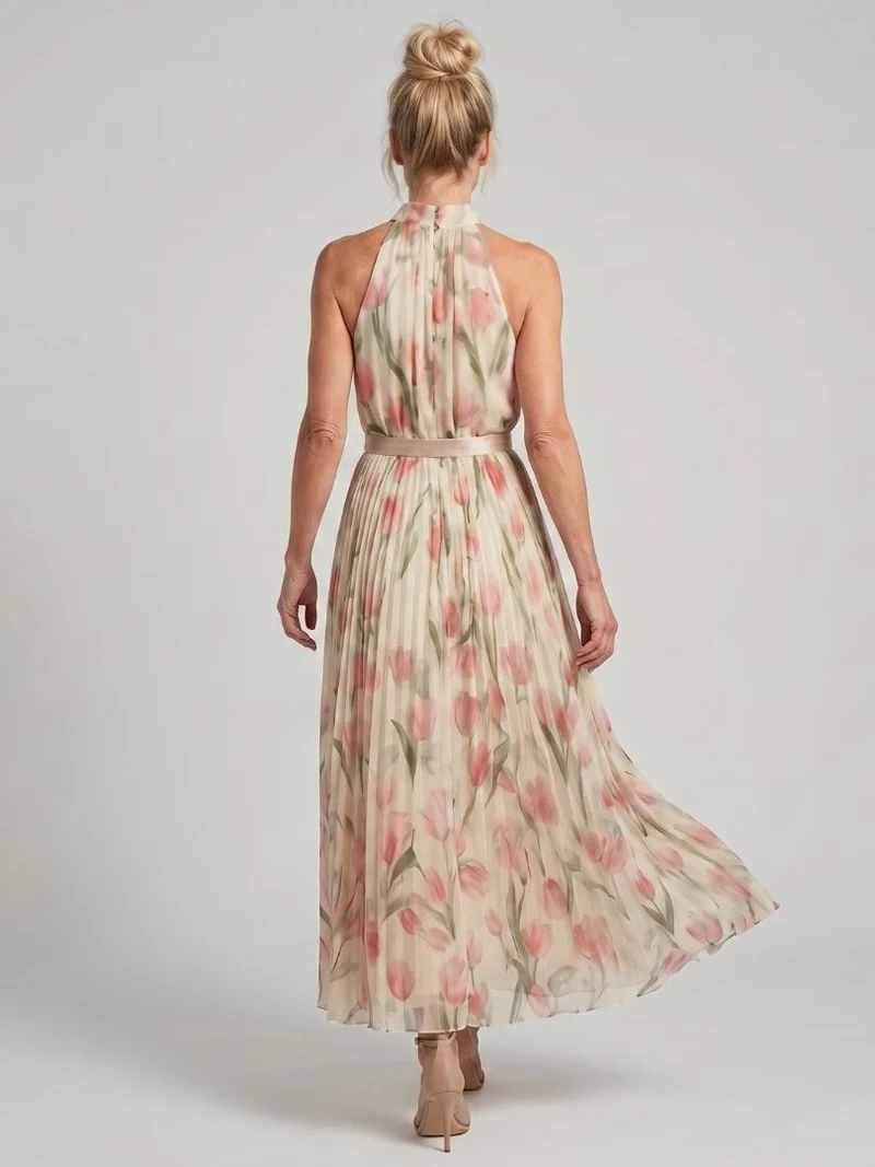 Aurelle - Midikleid mit Blumendruck und Halterneck