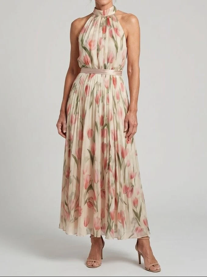 Aurelle - Midikleid mit Blumendruck und Halterneck