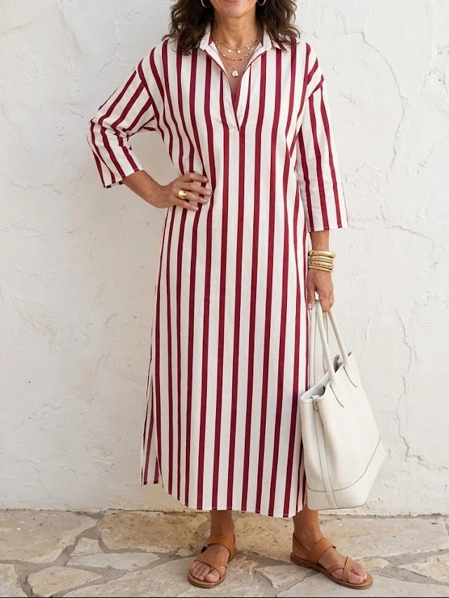 Noime™ – Midi-Shirtkleid mit langen Ärmeln und Streifen