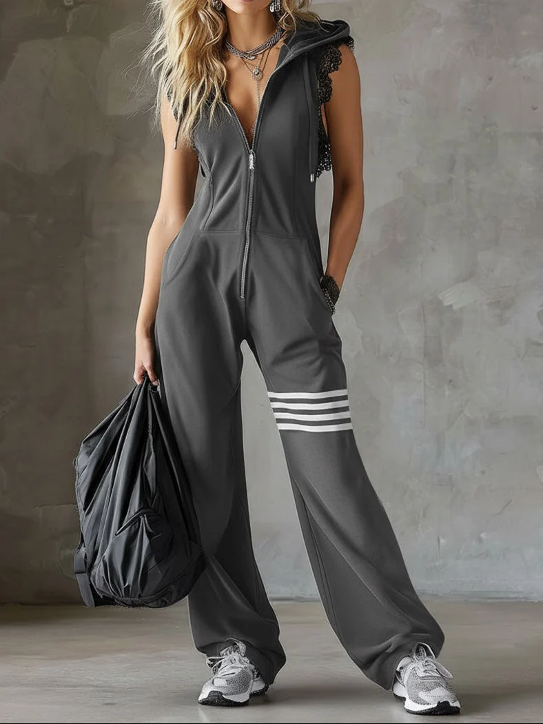 Daniela™ - Sportlicher Retro-Jumpsuit mit Kapuze und Streifen
