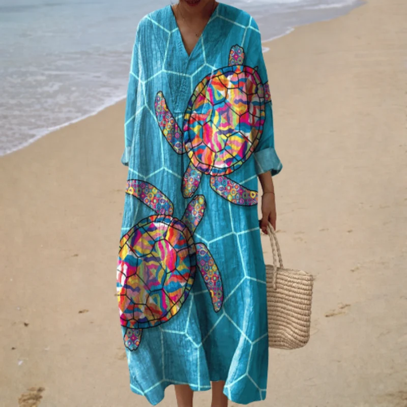 Luftiges Sommerkleid mit Print in Ozeanblau