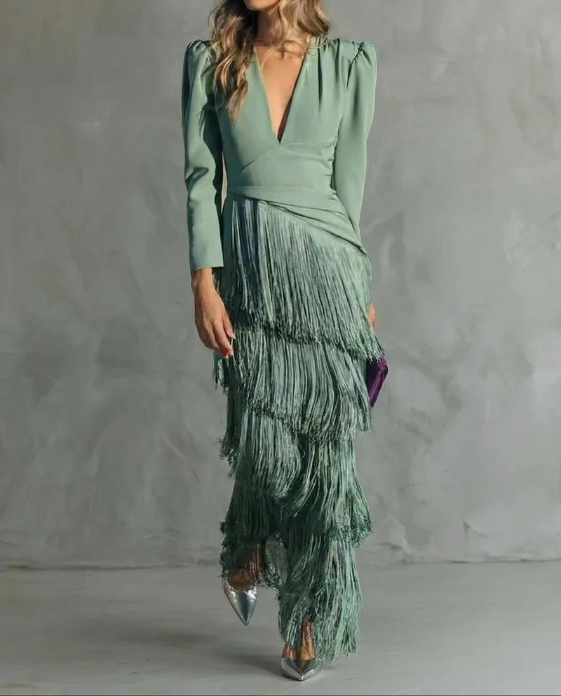 Ciara™ – Elegantes Kleid mit Fransenärmeln