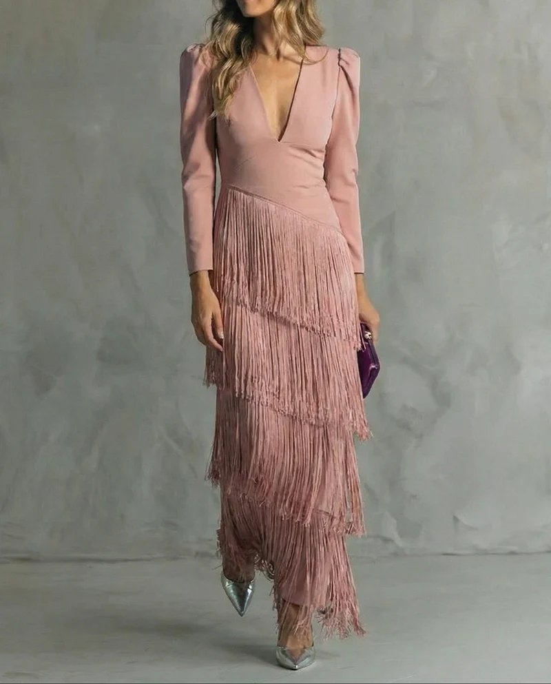 Ciara™ – Elegantes Kleid mit Fransenärmeln