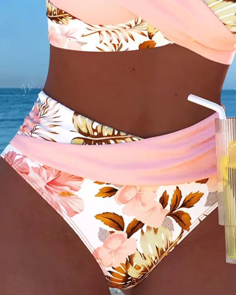 Bini - Bikini mit kontrastierendem Blumenmuster und Schlitz