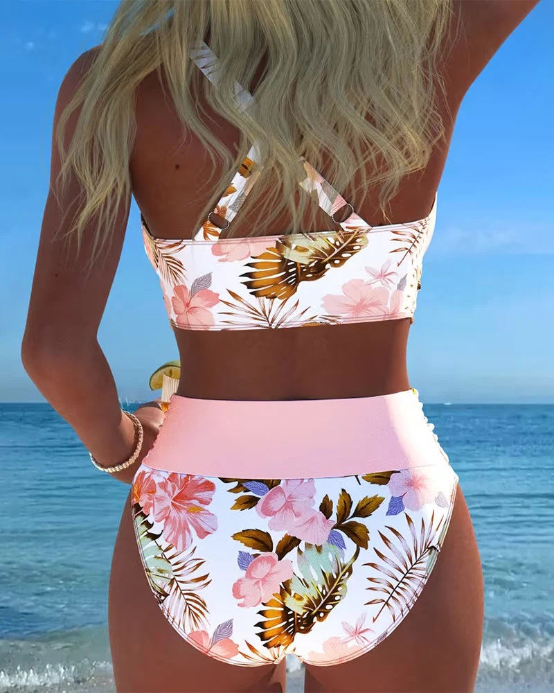 Bini - Bikini mit kontrastierendem Blumenmuster und Schlitz