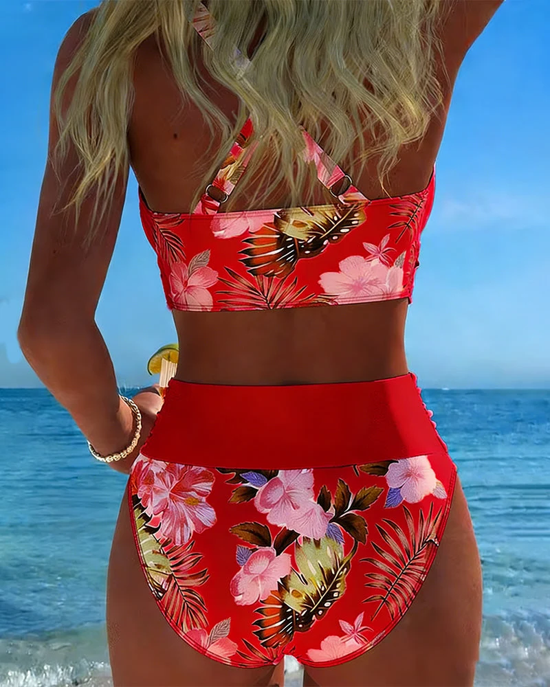 Bini - Bikini mit kontrastierendem Blumenmuster und Schlitz