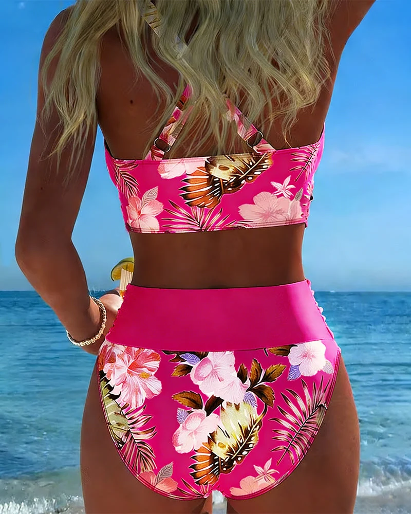 Bini - Bikini mit kontrastierendem Blumenmuster und Schlitz