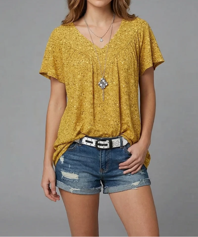 Yena™ - Flora-T-Shirt mit V-Ausschnitt