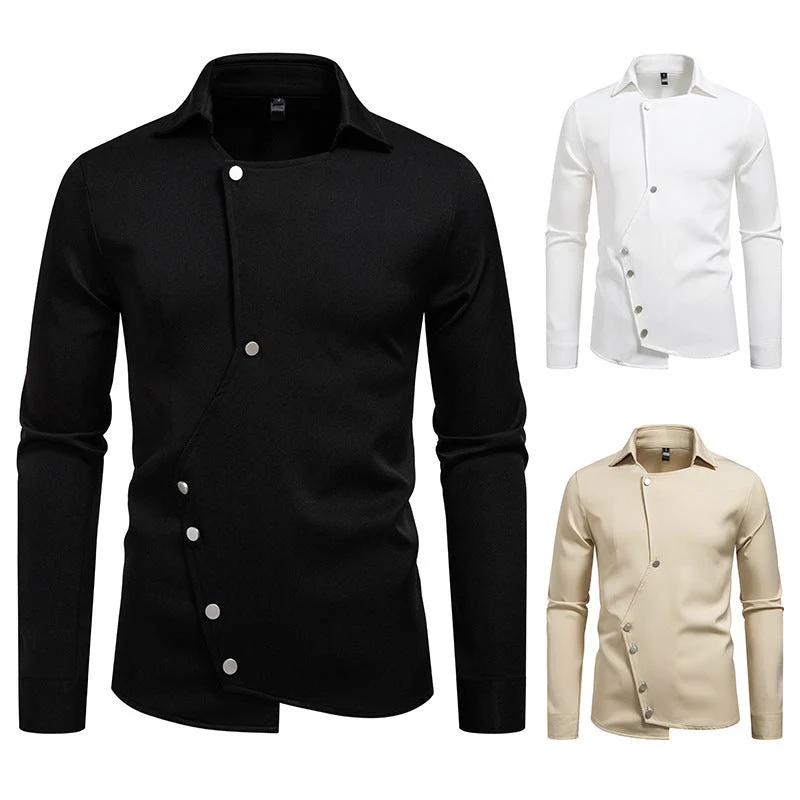 Herren Hemd mit asymmetrischem Knopfdesign und modernem Kragen Drune