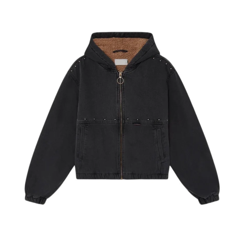 Damen Jeansjacke mit Kapuze und Taschen Drune