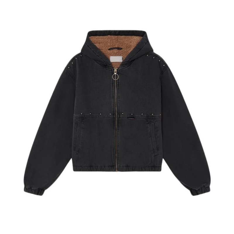 Damen Jeansjacke mit Kapuze und Taschen Drune