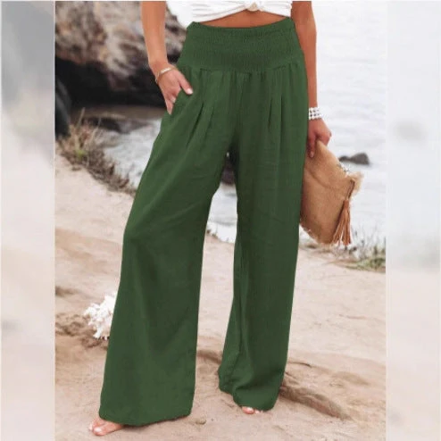 Damen lässige Palazzo-Hose mit elastischem Taillenbund und Seitentaschen Drune