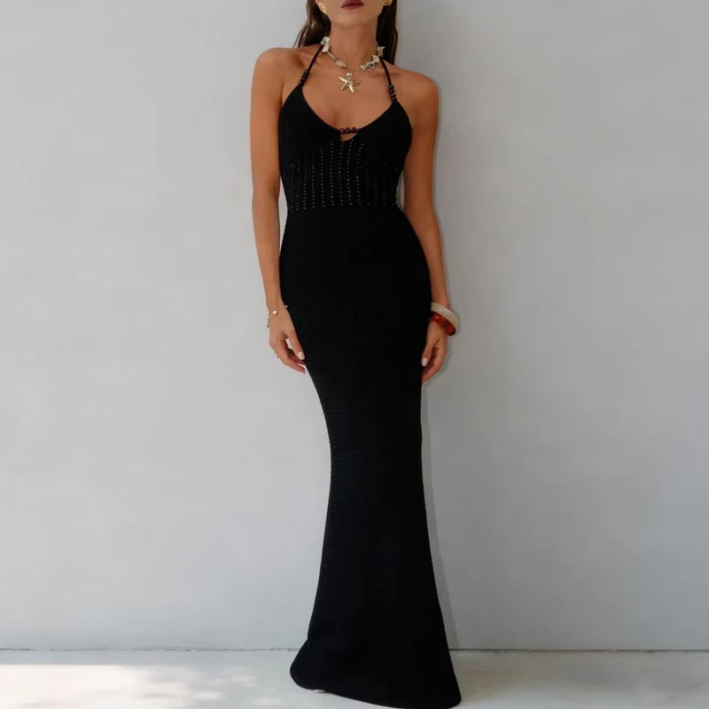 Damen Elegantes Maxikleid mit tiefem V-Ausschnitt und schmalem Schnitt Drune