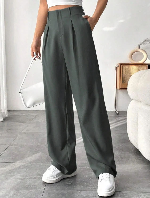 Damen Elegante Bundfaltenhose mit weitem Schnitt Drune
