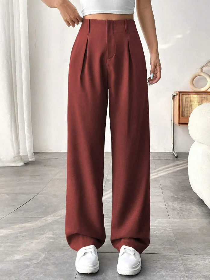 Damen Elegante Bundfaltenhose mit weitem Schnitt Drune