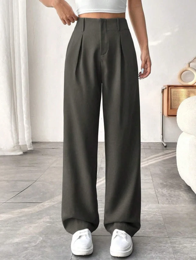 Damen Elegante Bundfaltenhose mit weitem Schnitt Drune