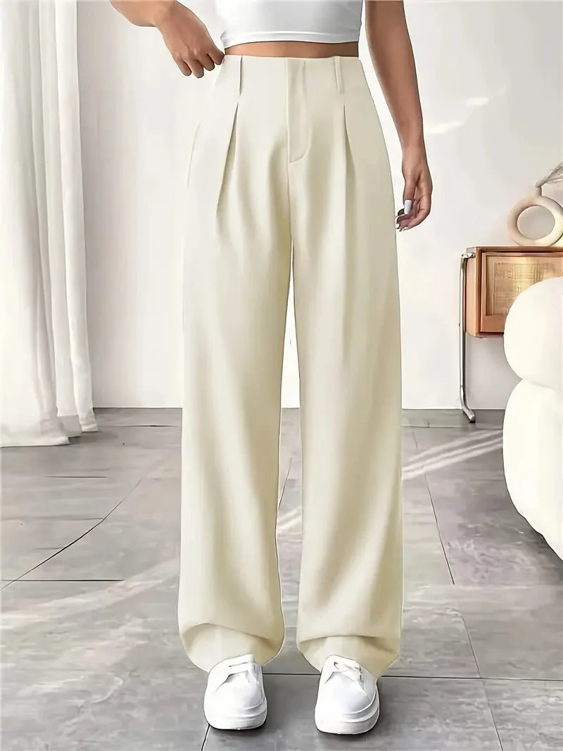 Damen Elegante Bundfaltenhose mit weitem Schnitt Drune