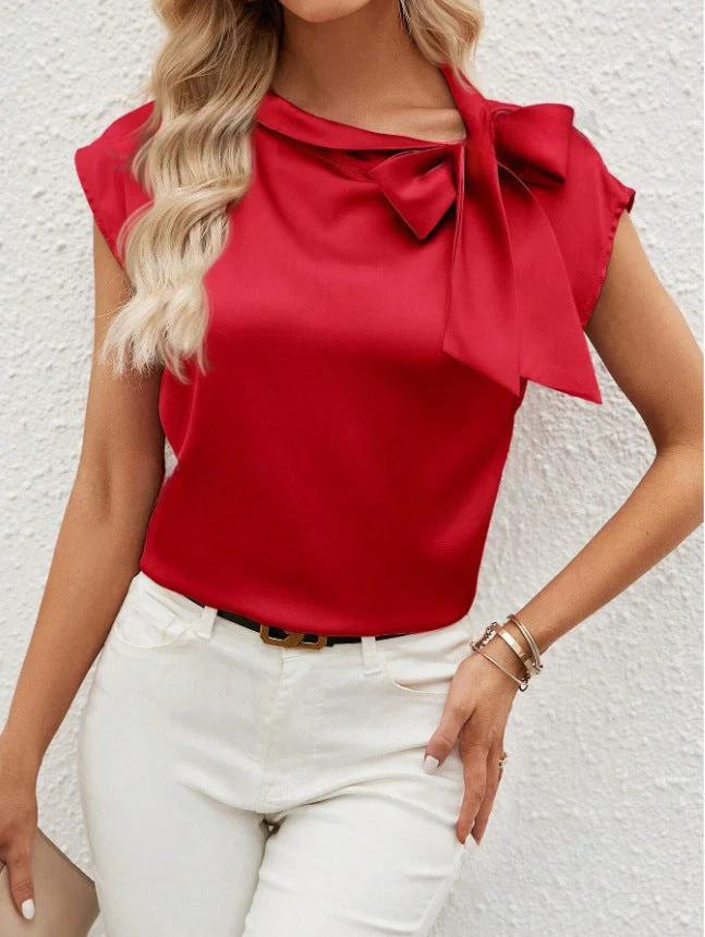 Damen Elegante Satinbluse mit Schleifendetail Drune