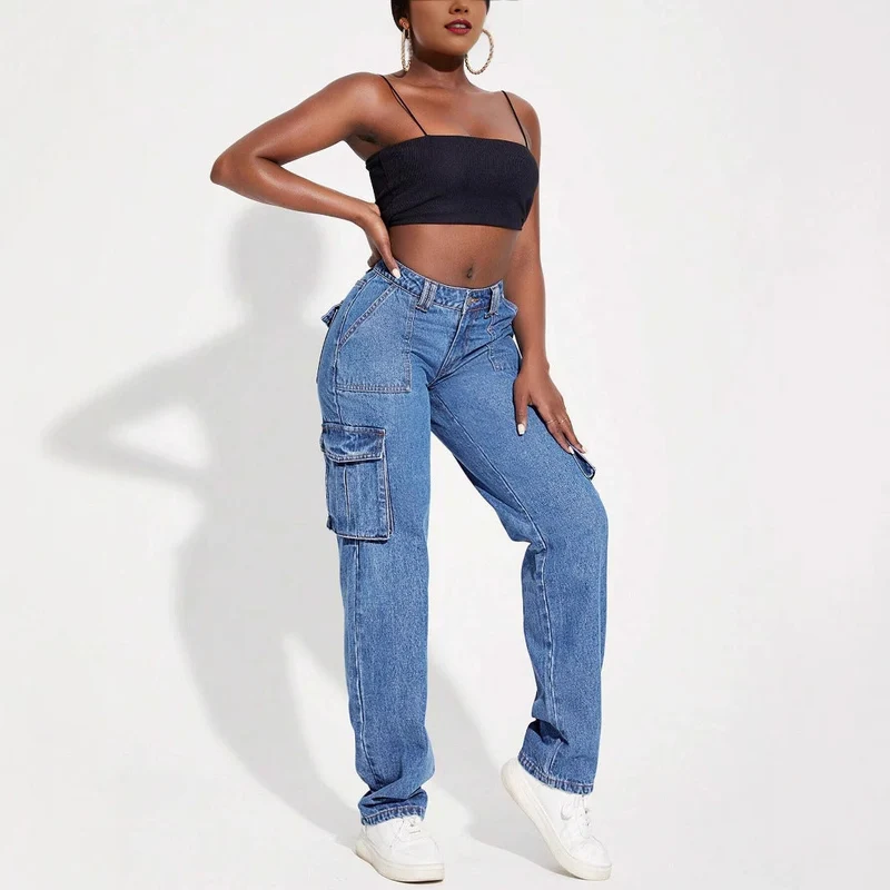 Damen Cargo-Jeans mit hohem Bund und praktischen Taschen Drune