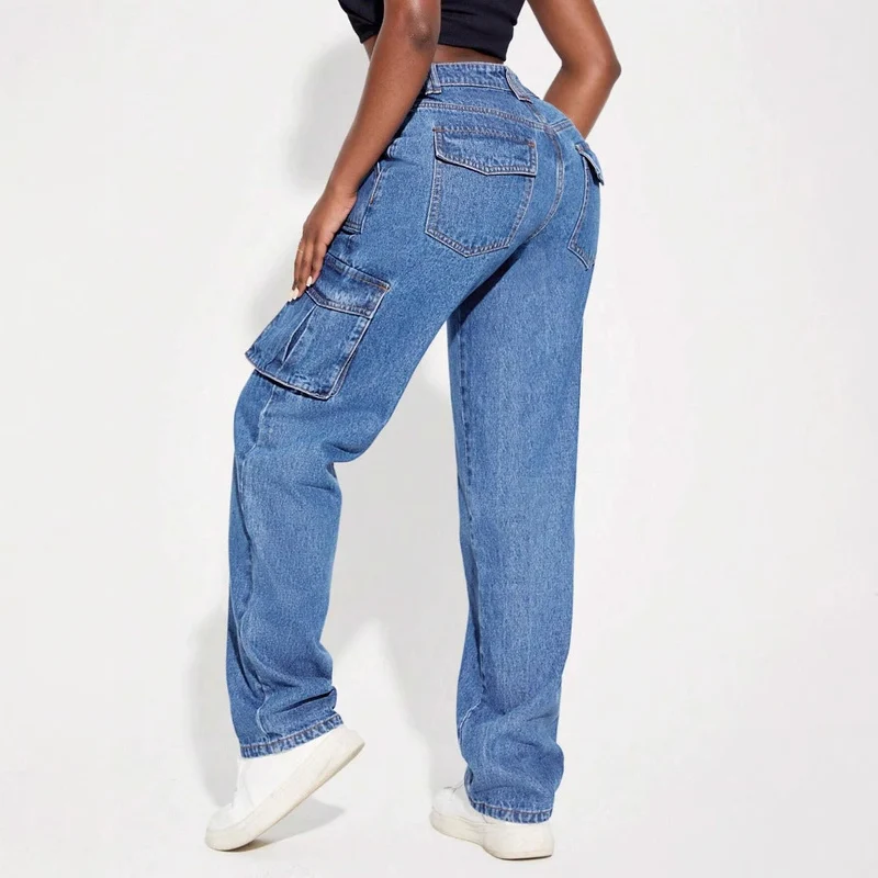 Damen Cargo-Jeans mit hohem Bund und praktischen Taschen Drune