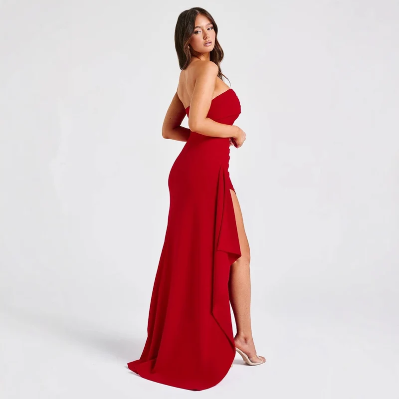Damen Elegantes trägerloses Abendkleid mit asymmetrischem Schlitz Drune