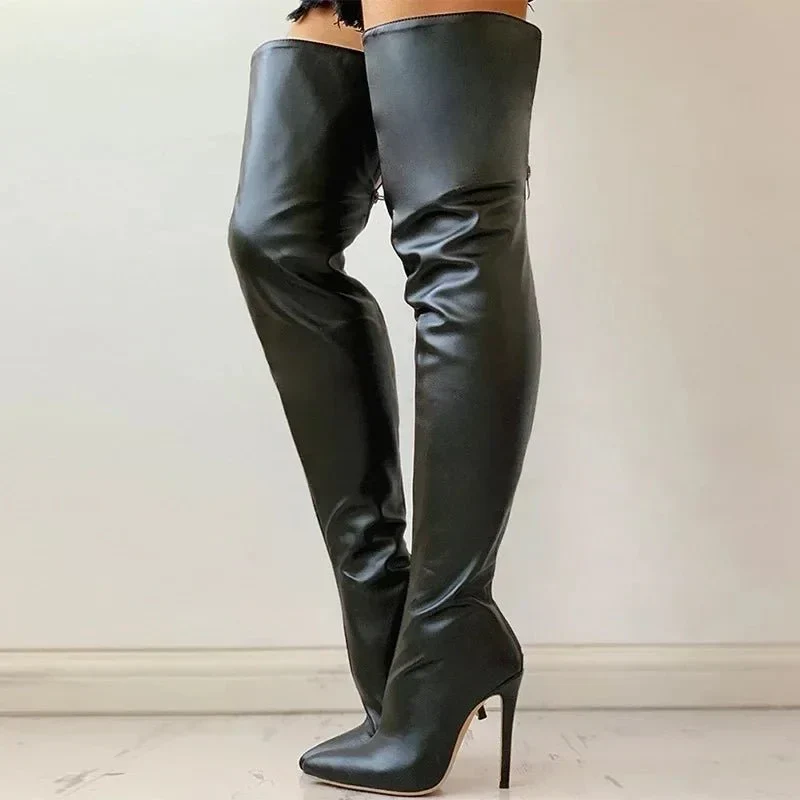 Drune | Overknee-Stiefel - Leder - Spitz zulaufend - Stiletto-Absatz - Elegante Passform