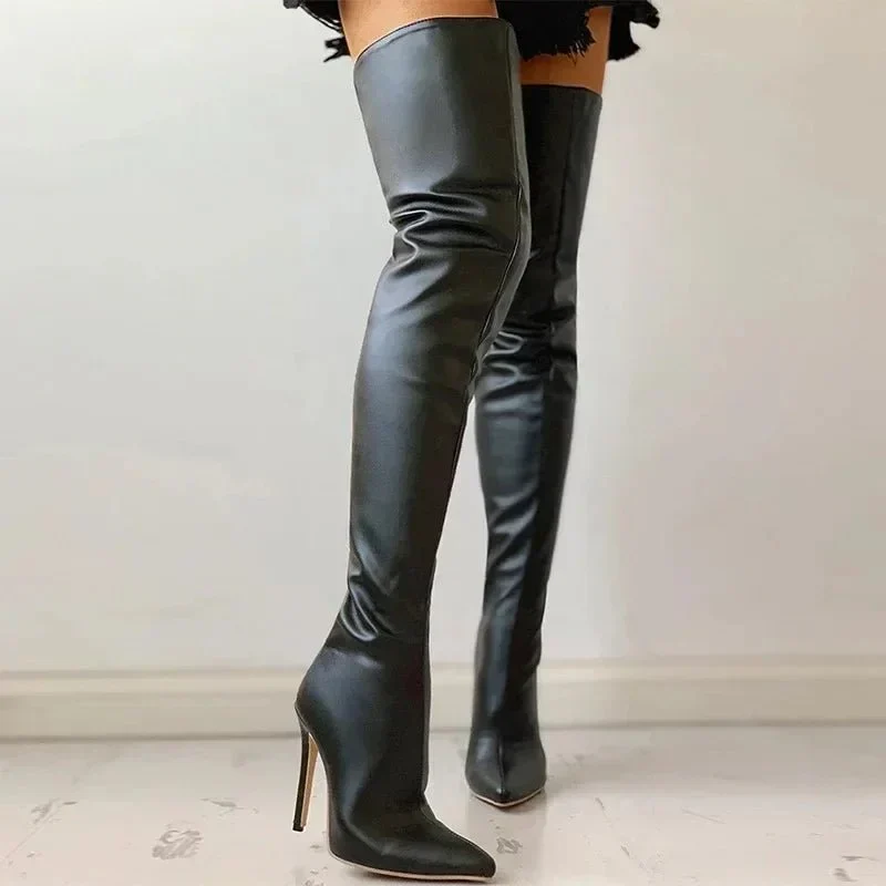Drune | Overknee-Stiefel - Leder - Spitz zulaufend - Stiletto-Absatz - Elegante Passform