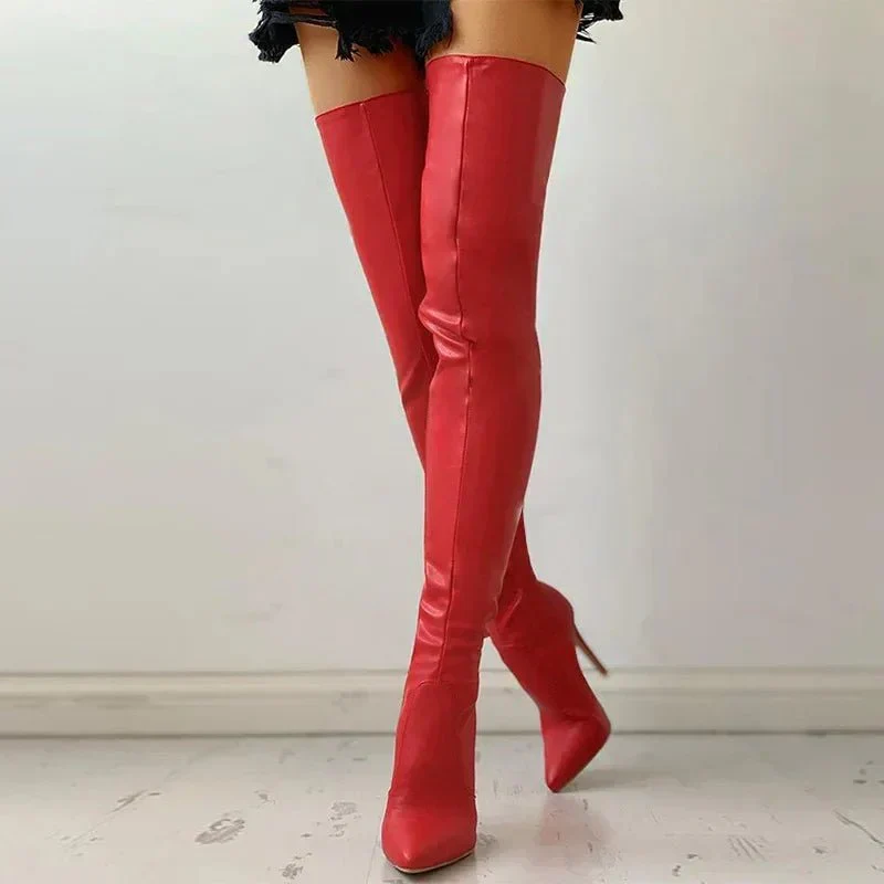 Drune | Overknee-Stiefel - Leder - Spitz zulaufend - Stiletto-Absatz - Elegante Passform