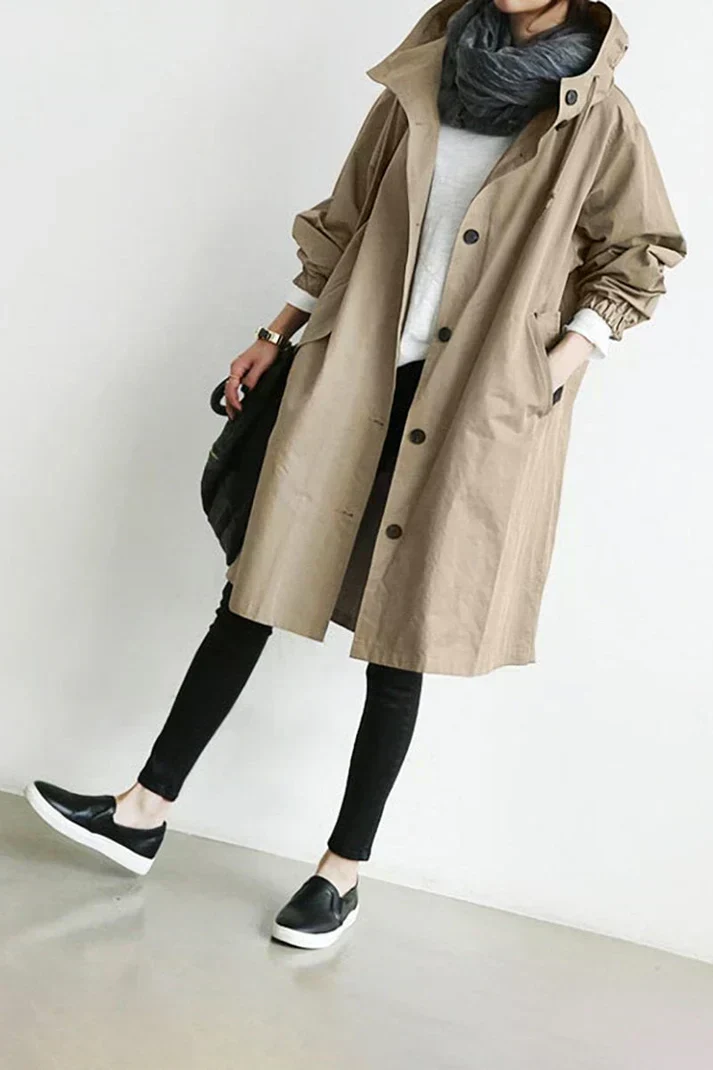 Drune | Trenchcoat mit Kapuze für Frauen Lang, Warm und Perfekt für Den Herbst