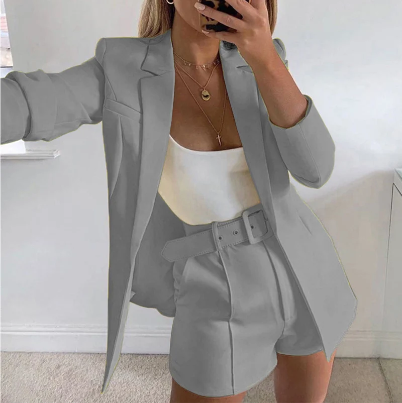 Damen Modisches Blazer-Set mit figurbetontem Schnitt und hoch taillierten Shorts Drune
