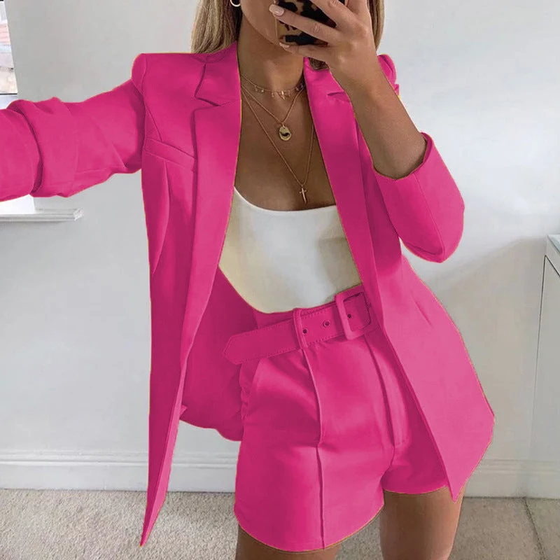 Damen Modisches Blazer-Set mit figurbetontem Schnitt und hoch taillierten Shorts Drune