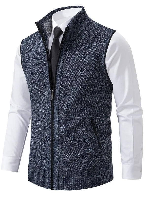 Herren elegante Strickweste mit hohem Kragen und praktischen Reißverschlusstaschen Drune