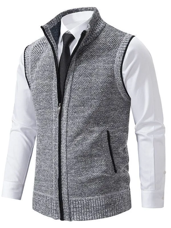 Herren elegante Strickweste mit hohem Kragen und praktischen Reißverschlusstaschen Drune
