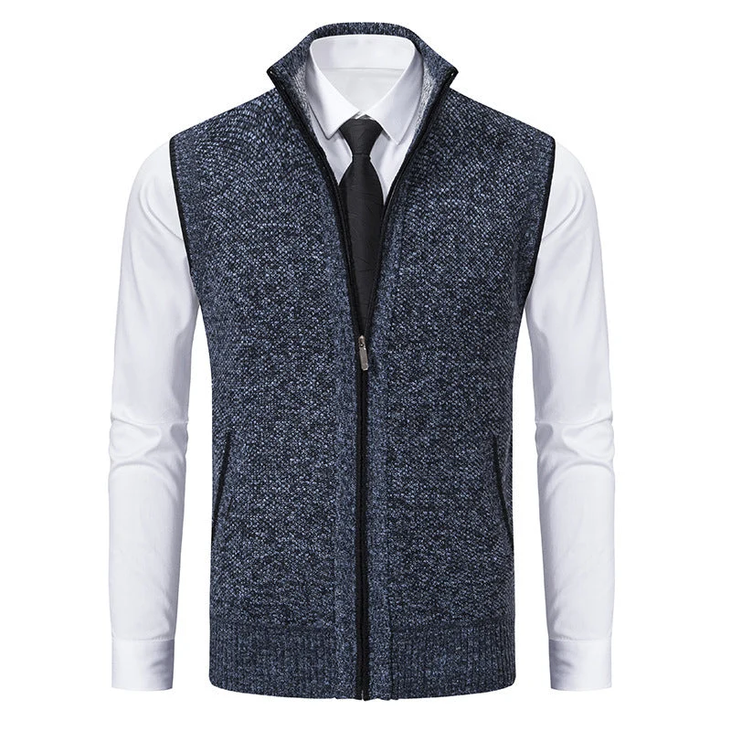 Herren elegante Strickweste mit hohem Kragen und praktischen Reißverschlusstaschen Drune