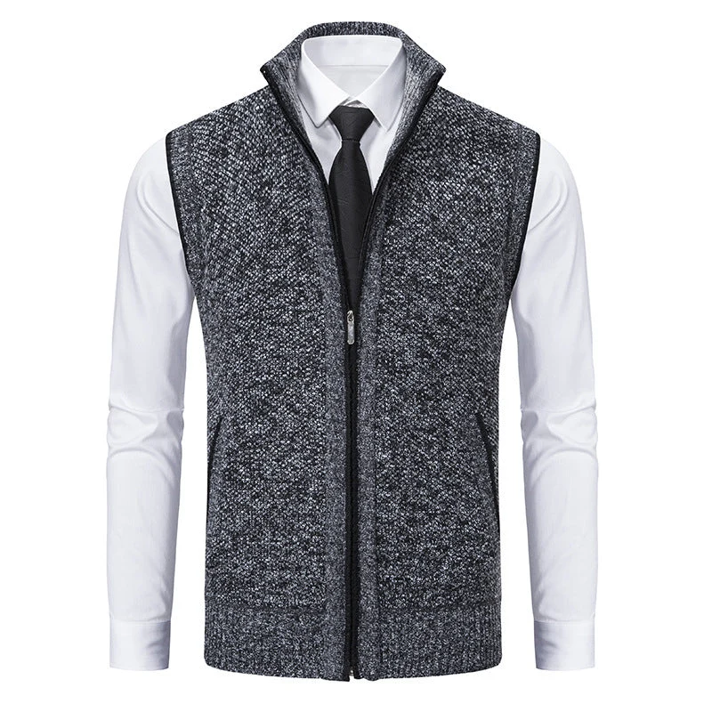 Herren elegante Strickweste mit hohem Kragen und praktischen Reißverschlusstaschen Drune