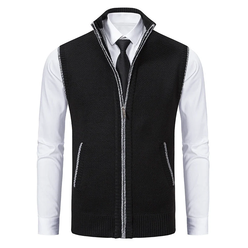 Herren elegante Strickweste mit hohem Kragen und praktischen Reißverschlusstaschen Drune