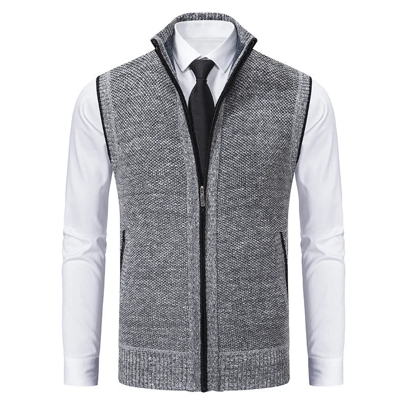 Herren elegante Strickweste mit hohem Kragen und praktischen Reißverschlusstaschen Drune