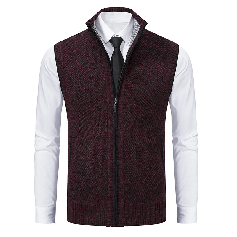 Herren elegante Strickweste mit hohem Kragen und praktischen Reißverschlusstaschen Drune