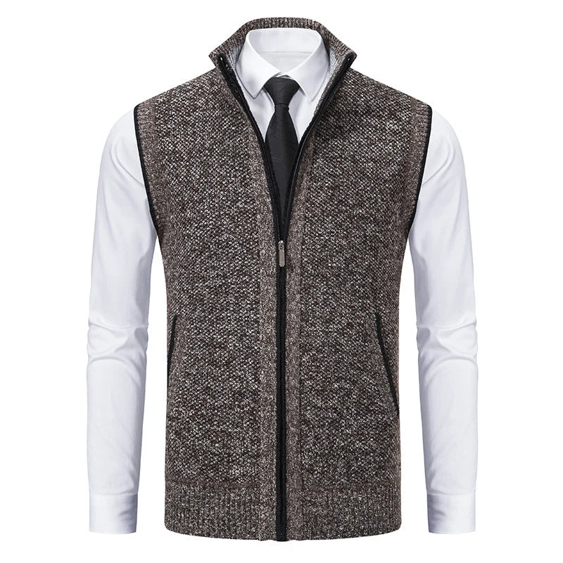 Herren elegante Strickweste mit hohem Kragen und praktischen Reißverschlusstaschen Drune