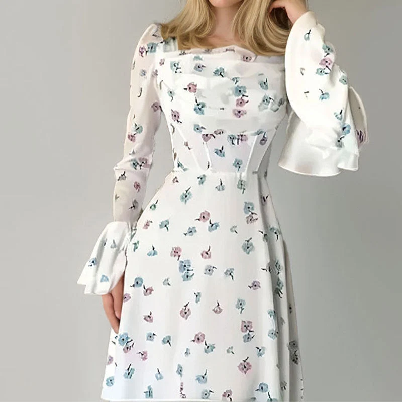 Damen Langärmliges Blumenmaxikleid Drune