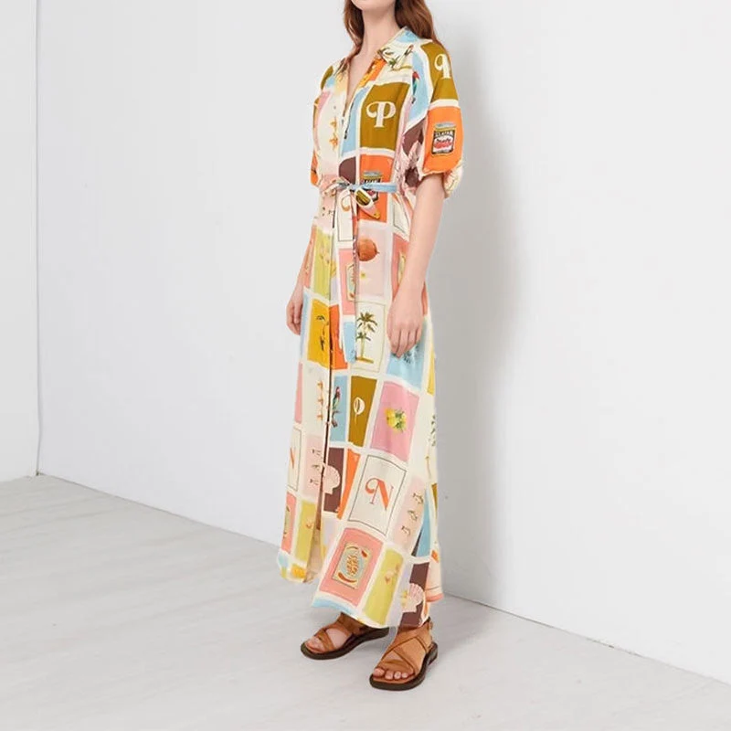 Damen Hemdblusenkleid mit farbenfrohem Print und taillierbarem Gürtel Drune