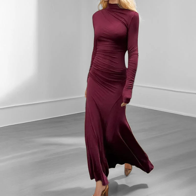 Damen Maxikleid mit langem Arm und raffiniertem Drapierungseffekt Drune
