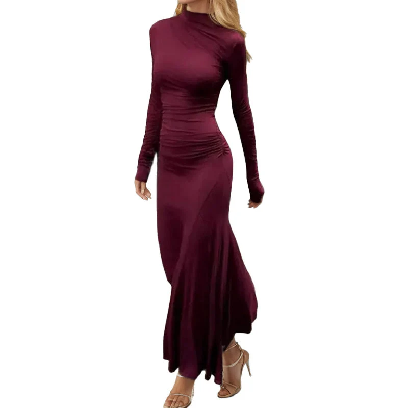 Damen Maxikleid mit langem Arm und raffiniertem Drapierungseffekt Drune